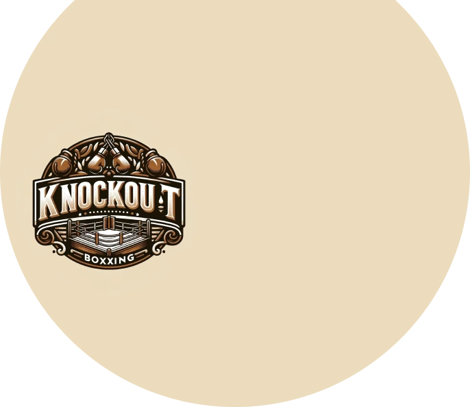 Knockout boxing logo on top of a beige circle