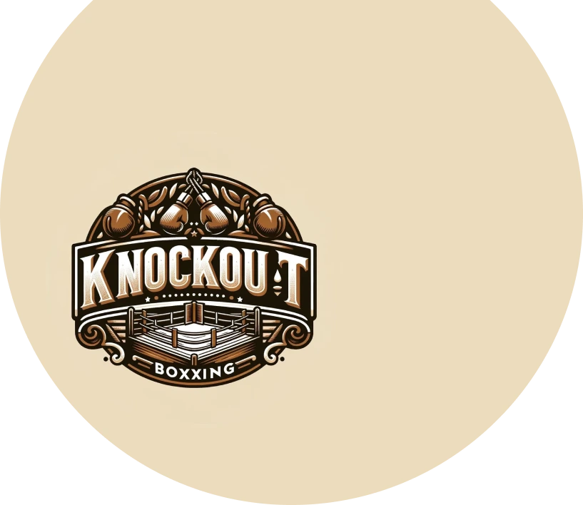 Knockout boxing logo on top of a beige circle